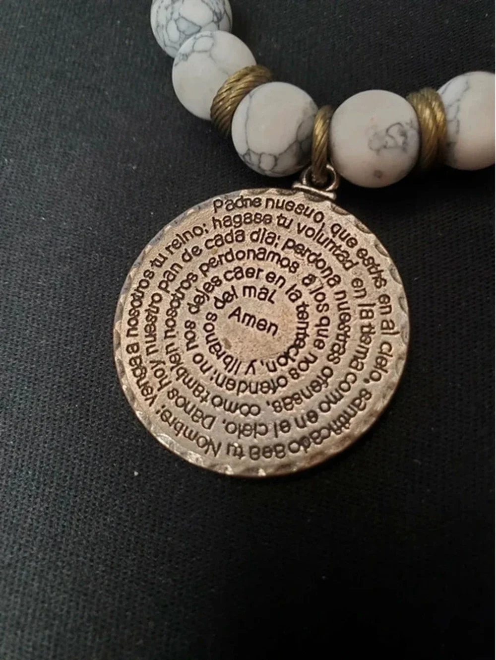 Spanish Lord's Prayer White Howlite Gemstone Stretch Bracelet